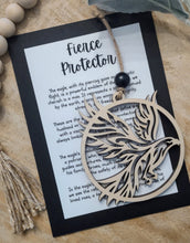 Load image into Gallery viewer, Wooden eagle shaped ornament with an inspirational father's love and protection message card.
