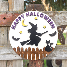 Load image into Gallery viewer, Happy Halloween Flying Witch 3D Layered Wood Sign