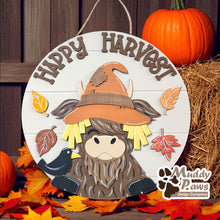 Load image into Gallery viewer, Happy Harvest Fall Highland Cow 3D Layered Wood Sign