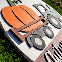 Load image into Gallery viewer, Autumn Acres Pumpkin Tractor 3D Layered Wood Sign