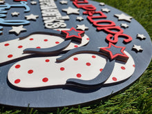 Load image into Gallery viewer, Flip Flops, Fireworks & Freedom Patriotic 3D Layered Wood Sign