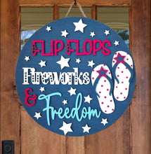 Load image into Gallery viewer, Flip Flops, Fireworks & Freedom Patriotic 3D Layered Wood Sign