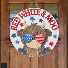 Load image into Gallery viewer, Red, White & Moo Patriotic 3D Layered Wood Sign
