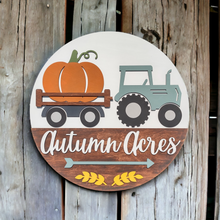 Load image into Gallery viewer, Autumn Acres Pumpkin Tractor 3D Layered Wood Sign
