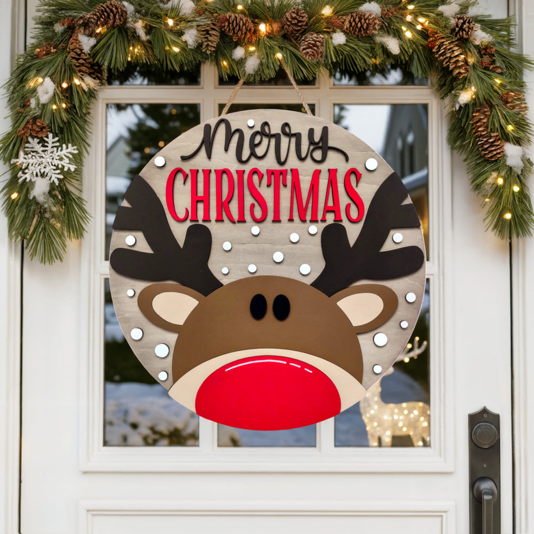 Merry Christmas Reindeer Layered Wood Sign