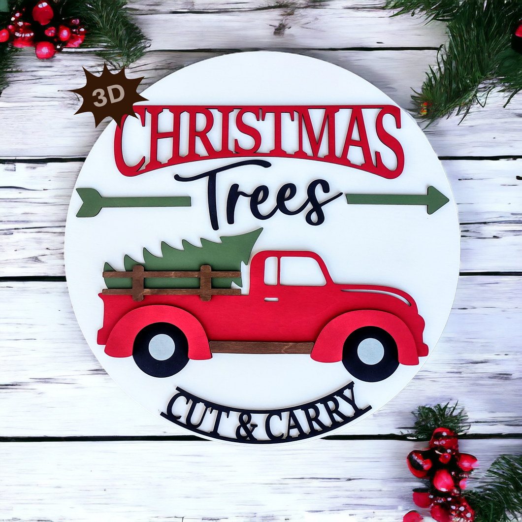 Christmas Truck 3D Layered Wood Sign