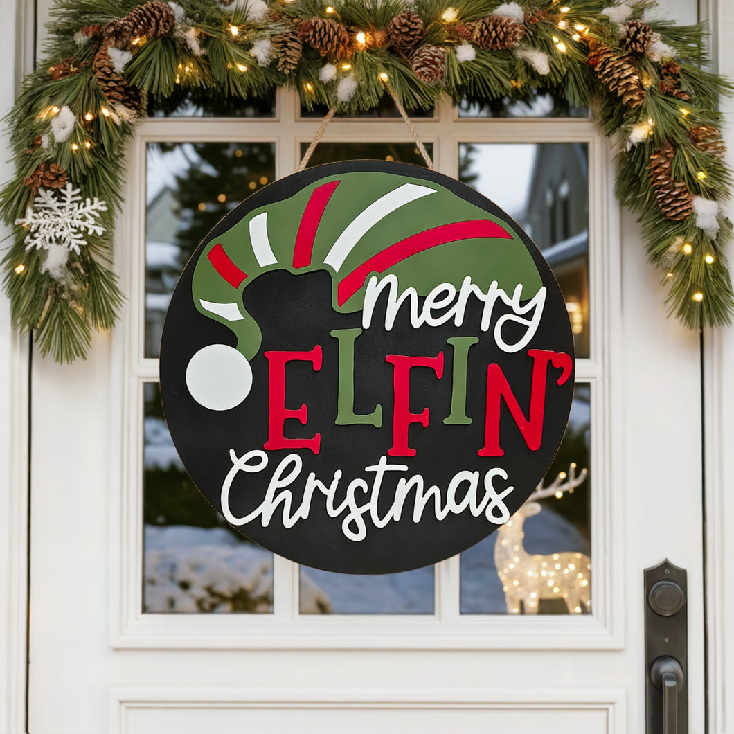 Merry Elfin Christmas Layered Wood Sign