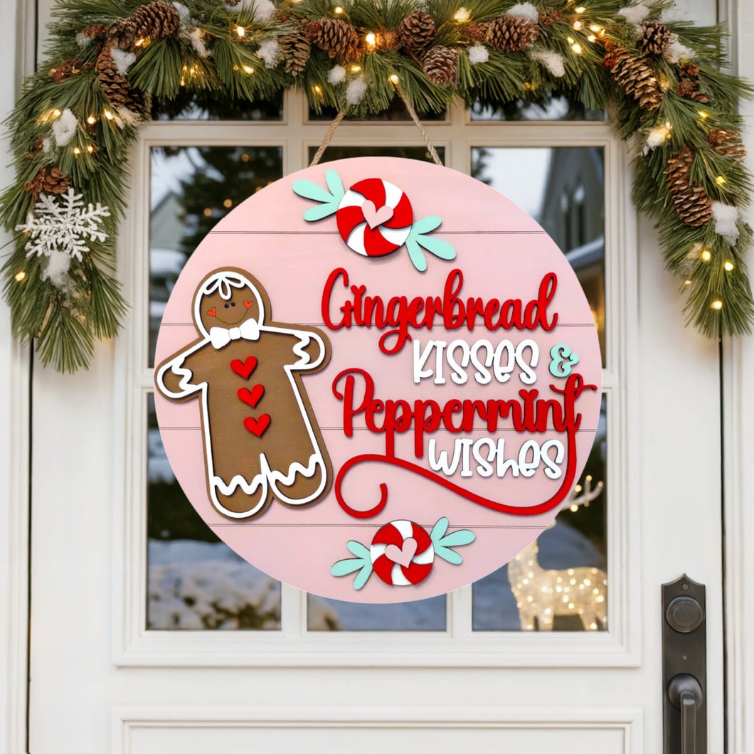 Gingerbread Kisses & Peppermint Wishes Christmas Layered Wood Sign