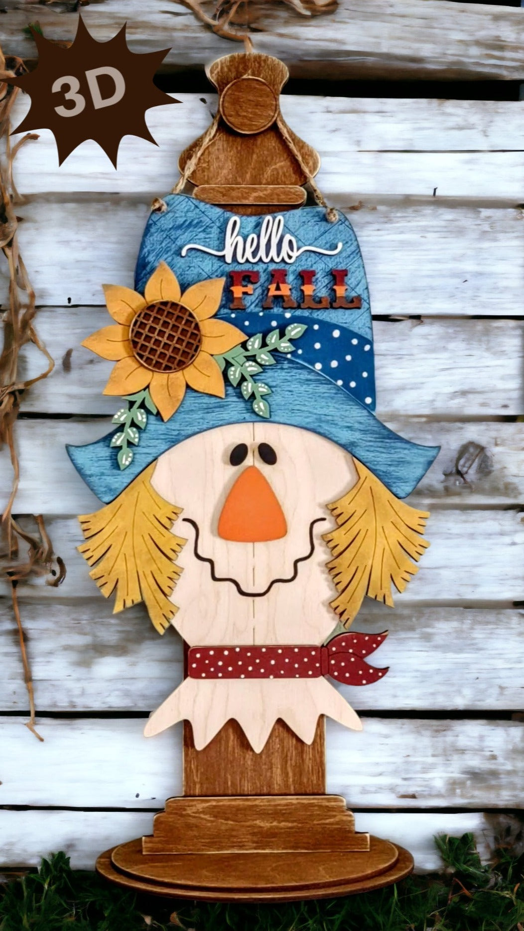 Hello Fall 3D Layered Scarecrow Sign