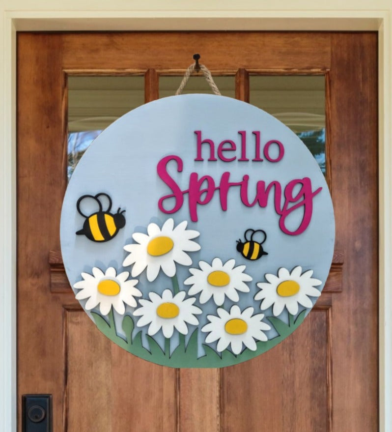 Hello Spring Bees 3D Layered Wood Sign