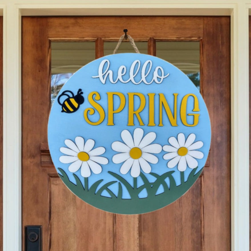 Spring Bee Signs Hello Spring Daisy Bees 3D Layered Wood Sign – Muddy Paws Design Co.