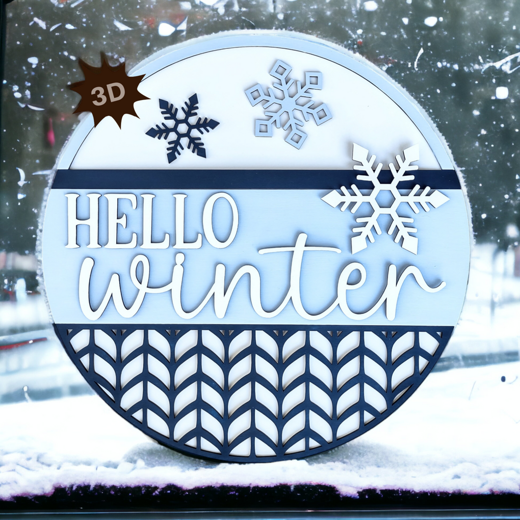 Hello Winter 3D Layered Wood Sign