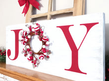 Load image into Gallery viewer, JOY w/ Christmas Candy Wreath Wood Sign
