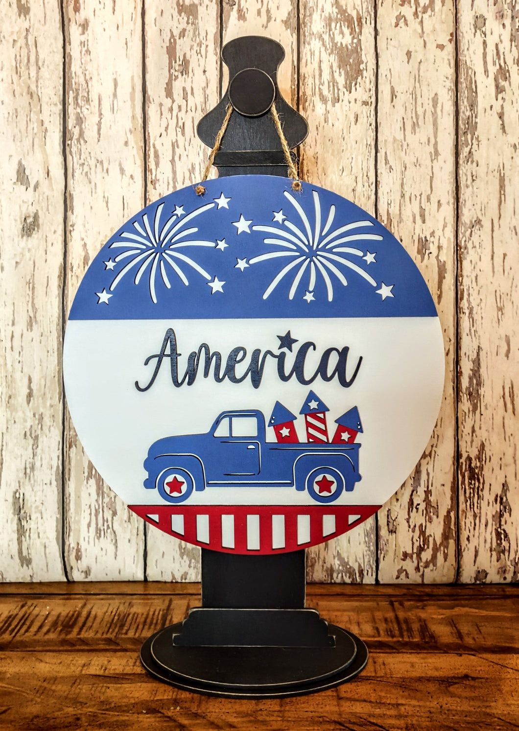 Vintage Fireworks Truck Patriotic America Sign
