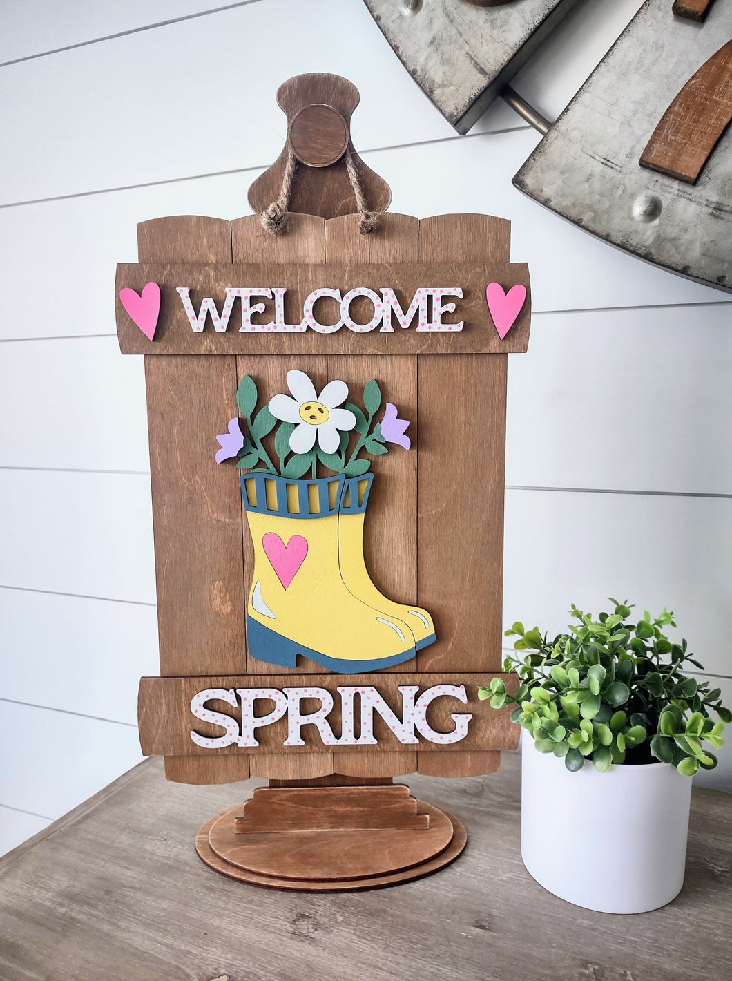 Spring Rainboots Pallet Style 3D Layered Wood Sign