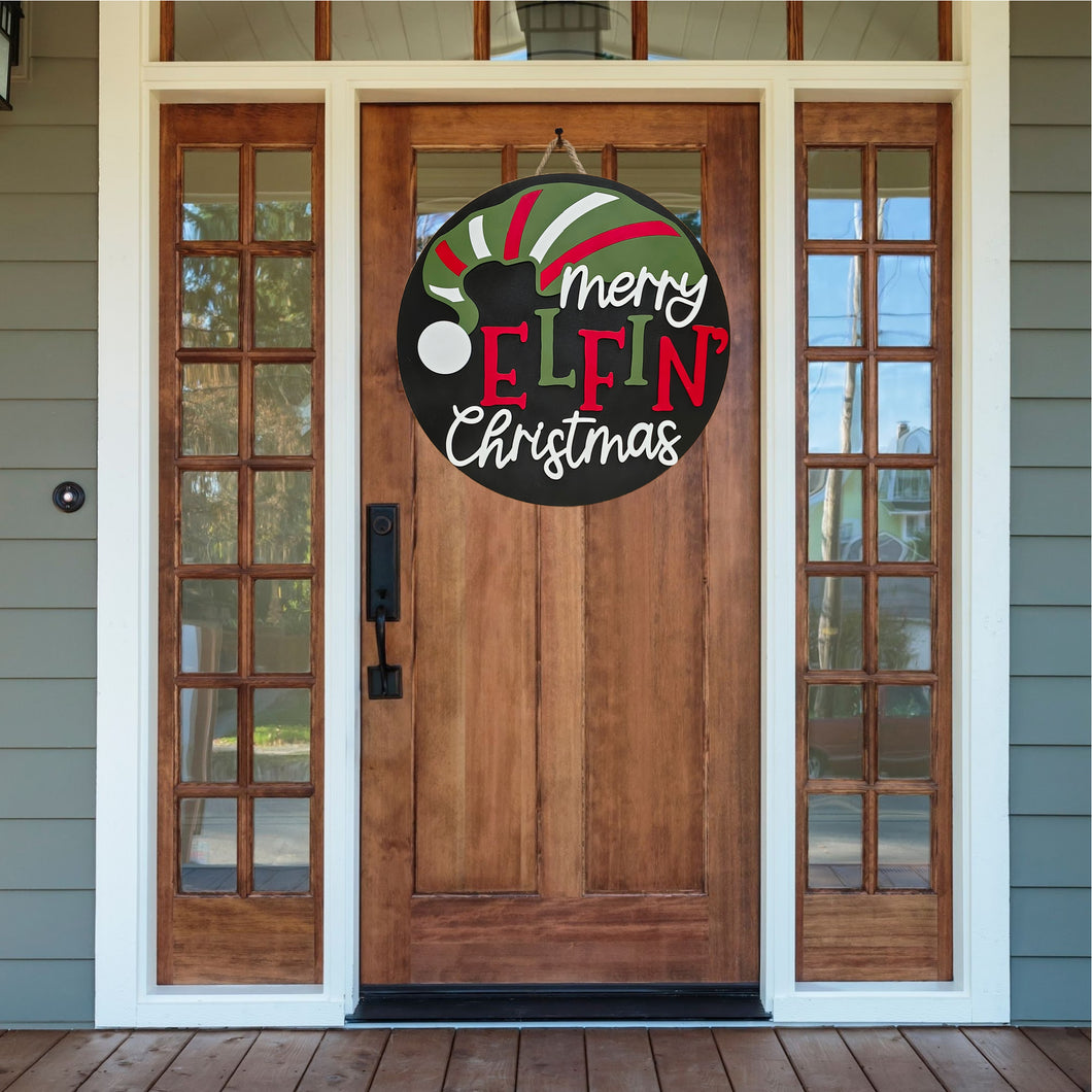 Merry Elfin' Christmas 3D Layered Wood Sign