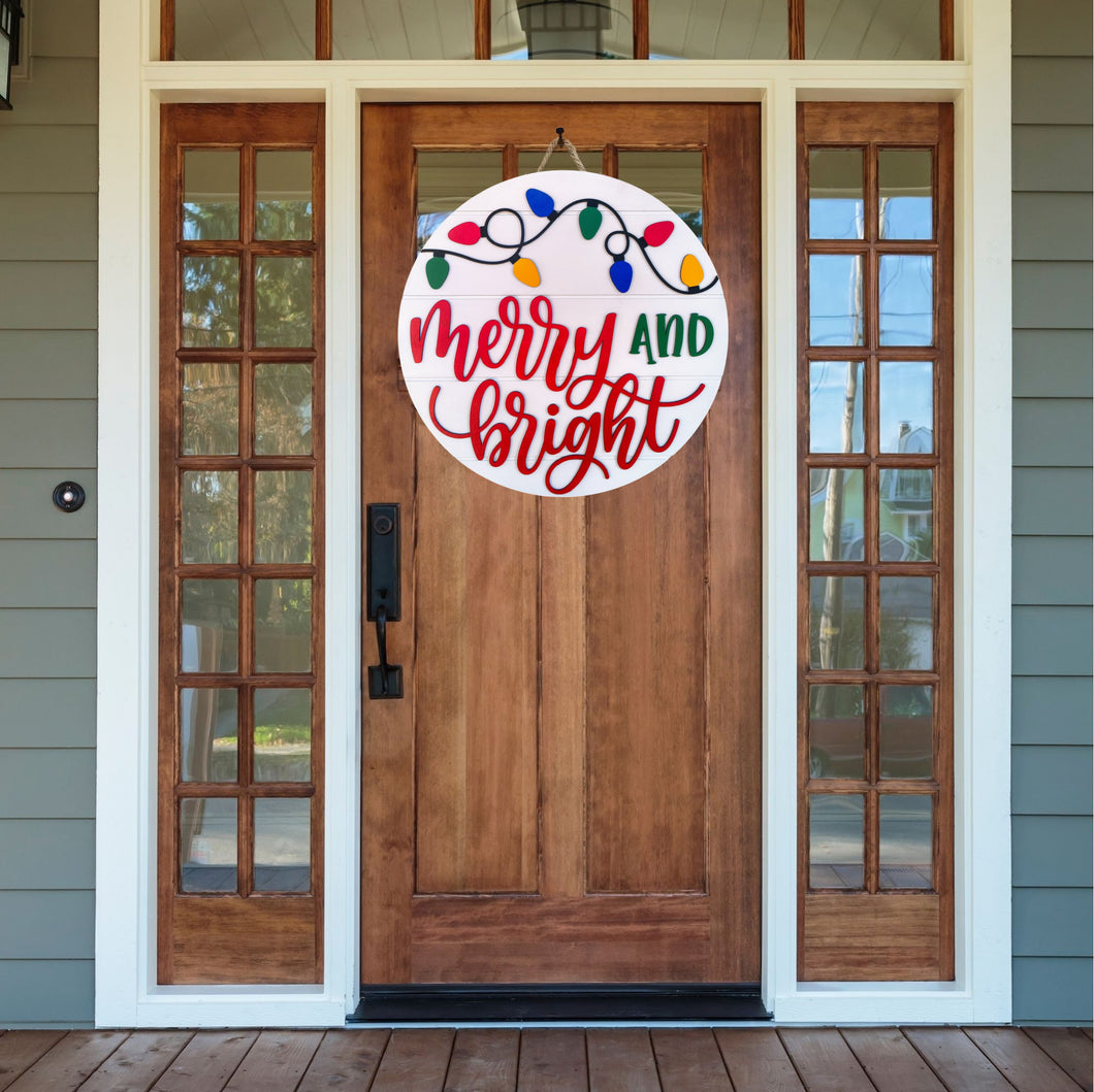 Merry & Bright Christmas Lights 3D Layered Wood Sign