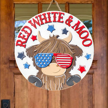 Load image into Gallery viewer, Red, White &amp; Moo Patriotic 3D Layered Wood Sign
