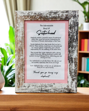 Load image into Gallery viewer, A rustic, white weathered wood look 5x7 picture frame with a story charm keepsake card displayed inside.
