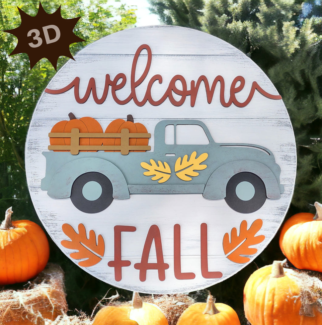Welcome Fall Vintage Truck 3D Layered Wood Sign