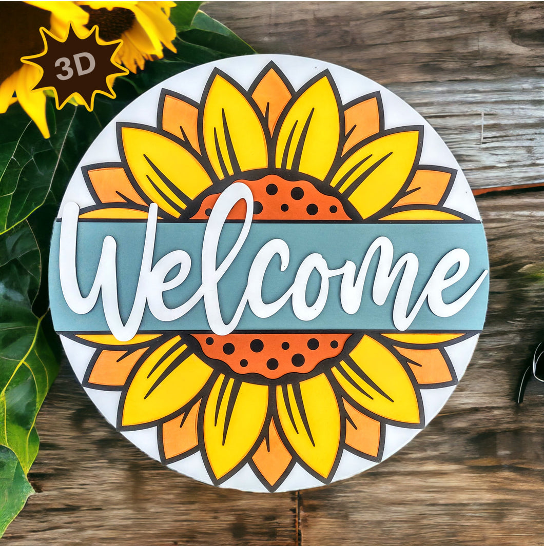 Sunflower Welcome 3D Layered Wood Sign – Muddy Paws Design Co.