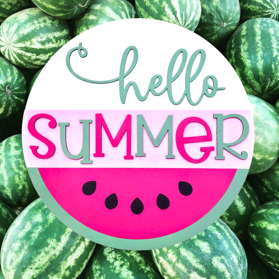 Hello Summer Watermelon 3D Layered Wood Sign