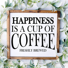 Load image into Gallery viewer, Happiness is a cup of coffee handmade painted wood sign
