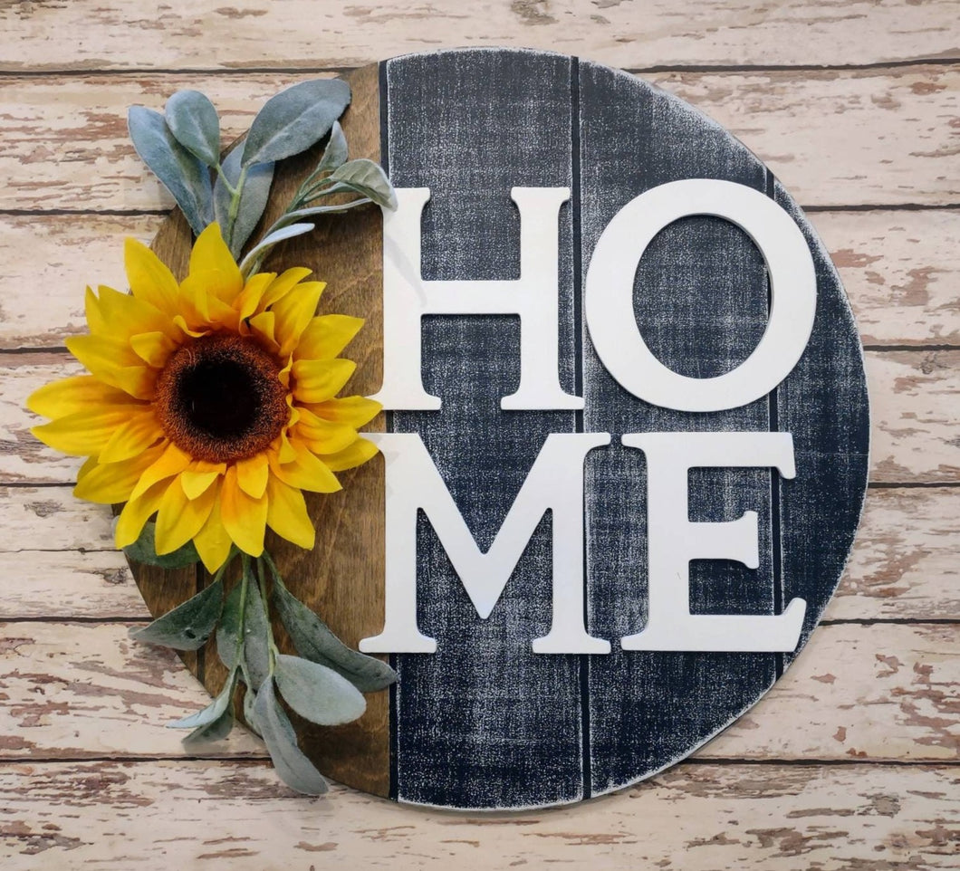 Sunflower fall door hanger welcome sign with 3D letters spelling HOME